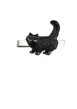 A40 Standing Cat  BLACK English pewter emblem on a silver Tie Clip 4cm