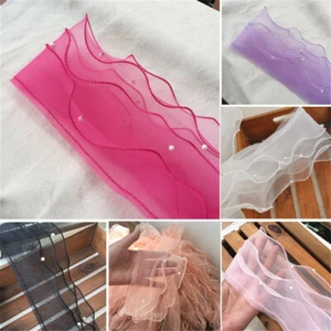 1 iarda organza pieghe volant pizzo bordo perle perline nastro tessuto cucito matrimonio - Foto 1 di 18