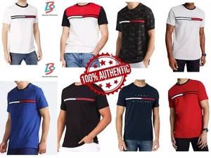 Tommy Hilfiger Mens Signature T Shirts Tino Crew Neck Stripe Summer Cotton Tee - Picture 1 of 22