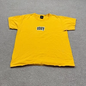 Obey Shirt Boy's Size M Yellow Short Sleeve Logo Streetwear Graphic Tee YOUTH - Picture 1 of 7