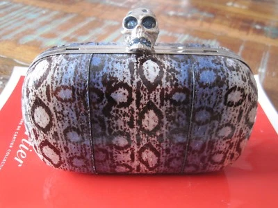 ALEXANDER McQUEEN BLUE OMBRE SNAKESKIN SKULL BOX CLUTCH BAG - Image 1 of 4