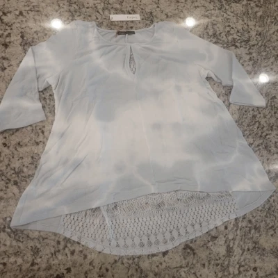 Gypsy 05 Boho Suéter Alto Bajo Con Encaje Espalda Pequeño Azul y Off White Foto 1 de 4