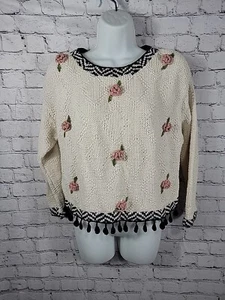 Vintage Carol Little Petites Knit Sweater Floral Size Small Petite - Picture 1 of 10