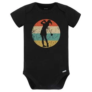 Retro Golfer Female Athlete Golf Golfing Girls Sports Baby Bodysuit (Black) v2 - Picture 1 of 2