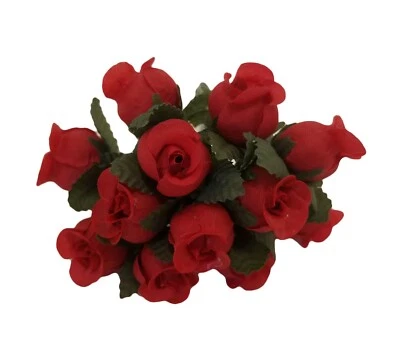 Lot 144 pcs Red Artificial Rosebuds Roses Flowers 16mm 5/8" 5/8 Inch on Stem - Image 1 of 4