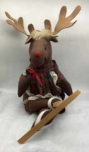 Large Sitting Plush~Reindeer On Ski’s~18 Inches W/ Posable Antlers~Handmade - Picture 1 of 9