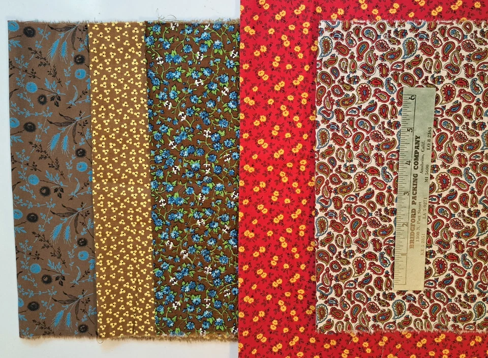 Lot of five pieces of vintage cotton broadcloth fabric for quilting/doll clothes - Image 1 of 1