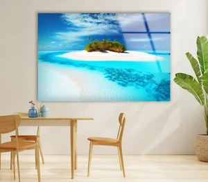 Arte de pared de vidrio de islas tropicales y peces - Imagen 1 de 8