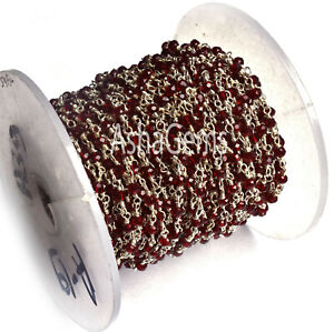 Silver Plated Red Garnet Hydro Faceted Rondelle Beads Rosary Chain 5,10,25,50 Ft