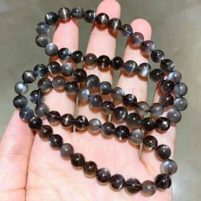  Pulsera de cuentas de cristal 3P piedra solar negra natural genuina AAAA 6 mm Foto 1 de 4