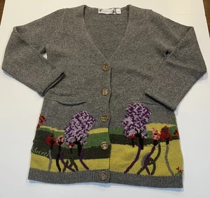 Vintage Ingrid Hass 100% Lambswool Cardigan Floral Landscape Boho Cottagecore RARE - Bild 1 von 16