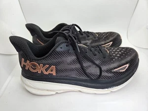 Hoka One One Clifton 9 Shoes Women's 9 B Black Gold Running Athletic Sneakers - Picture 1 of 9