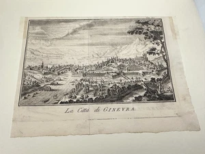 Antigua placa de cobre Albrizzi 1742 grabado La Citta di Genevra Ginebra - Imagen 1 de 8