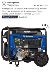 Westinghouse 12500 Peak Watt Home Backup Portable Generator, Remote Electric - Picture 1 of 13