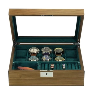 10 Slots Walnut Wooden Watch Box with Removable Trays - Picture 1 of 5