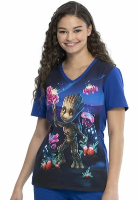 Groot Cherokee Scrubs Tooniforms Marvel V Neck Top TF627 MAOO Size XS - Image 1 of 4