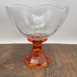 Klarglas Perlen Sherbet Dessertschalen mit orangem Stiel gewellter Rand Top - Bild 1 von 7