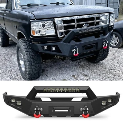 Front Bumper For 1992-1996 Ford F150/F250/F350 Bronco w/ Winch Plate &LED Lights - Image 1 of 4