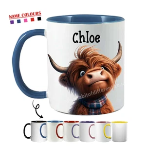 Highland cow Personalised mug gift for her cup present for him, add a Coaster - Picture 1 of 24