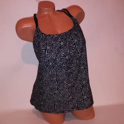 Merona Swim Tankini Top XL Black White Geo Tank Lightly Lined Wireless New - Image 1 of 4