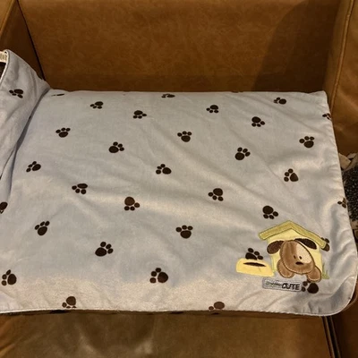Carter's Just One Year Dog Gone Cute Blue Baby Blanket Puppy Paws Brown Sherpa - Image 1 of 4