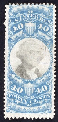 US Scott R114 Used 40c Blue/Black Internal  Rev Washington  Lot GOR250 bhmstamps - Image 1 of 2