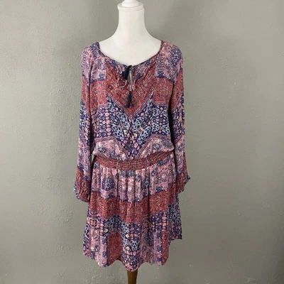 Vestido de Gasa Lucky Brand Talla L Multicolor Corbata Borlas Cintura Elástica con DEFECTOS Foto 1 de 4