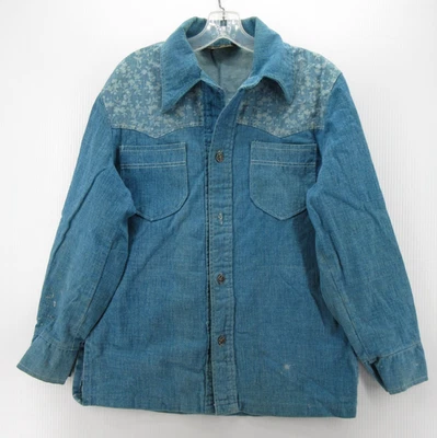 VINTAGE Sears Shirt Men Medium Blue 70s Western Denim Floral Yoke Shacket * - Image 1 of 4