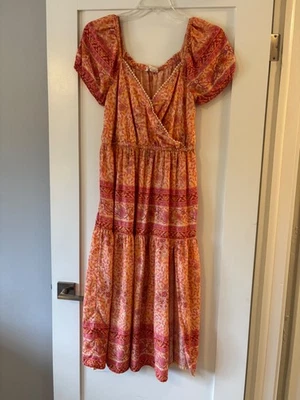 Lucky Brand Los Angeles Orange Printed Maxi Sundress with Criss Cross Closure M - Image 1 of 4