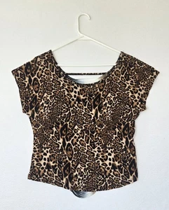 Camisa Y2k Vintage Sello Húmedo Marrón Estampado Guepardo Mujer Talla Grande Hecha en EE. UU. - Imagen 1 de 8