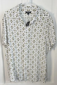 NWT men’s Express Short Sleeve Button Down Shirt Large Geometric Design Diamonds - Picture 1 of 5