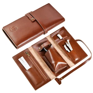 Tobacco Pipe Pouch Cow Leather Smoking Case Bag Tamper Filter Tool Carrying Bag - Picture 1 of 9