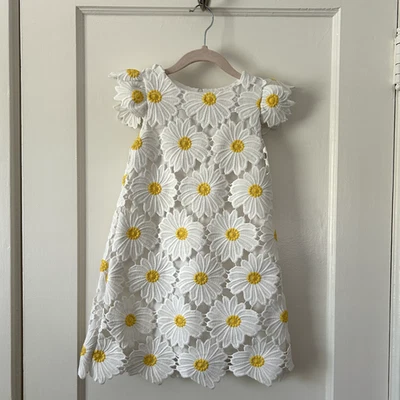 Halabaloo Daisy Dress Spring Flower Pattern Flower Girl Size 6 White Embroidery - Image 1 of 3