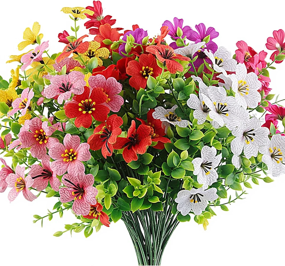 7 Mazzi Di Fiori Artificiali, Piante Finte Resistente Ai Raggi UV, Fiori Decorat - Immagine 1 di 4