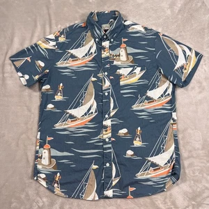 J Crew Hemd Herren mittelblau Ozean Segelboote Leuchttürme Maritim Button Down - Bild 1 von 8