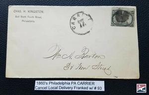 L/S 1862 Philadelphia PA Local Carrier Cover Scott 93 Jackson - Picture 1 of 2
