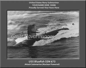 USS Bluefish SSN 675 Personalized Canvas Submarine Photo Print Navy Veteran - Picture 1 of 1