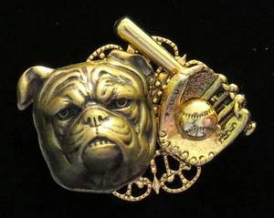 Bulldog Baseball 24 Karat Gold Plate & Brass Brooch Pin Bull Dog Sport Mascot - Picture 1 of 4