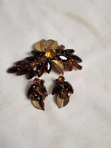 * Juego de broches y pendientes vintage de diamantes de imitación de topacio y colores otoñales BLANCO en tono dorado - Imagen 1 de 11