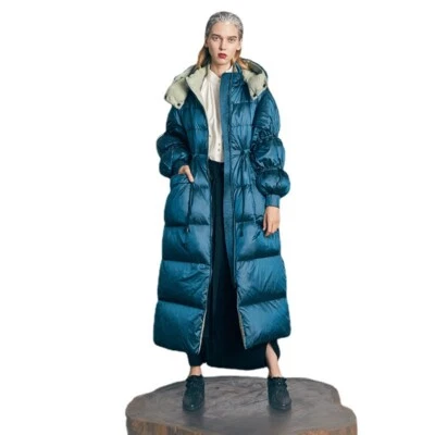 Womens Winter Thickened Large Size White Duck Down Loose Long Hooded Coat Jacket - Image 1 of 4