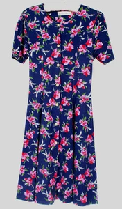 Christie Brooks Youths Floral Tie-Back Button Short Sleeve Vintage Dress M - Picture 1 of 12