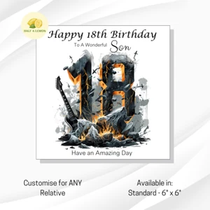 18th Birthday card, ANY Relative, Son, Grandson, Nephew, Rock Music - Picture 1 of 9