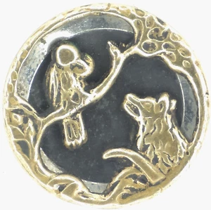 C1890 Antik Viktorianisch Fuchs Angriff Vogel Krähe Bild Knopf Aesop Fabel Geschichte - Bild 1 von 3