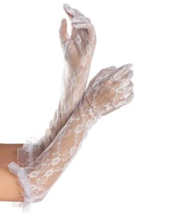Lace Elbow Length Gloves 15" Ruffles Cosplay Wedding Drag Lingerie Opera NIP - Picture 1 of 3