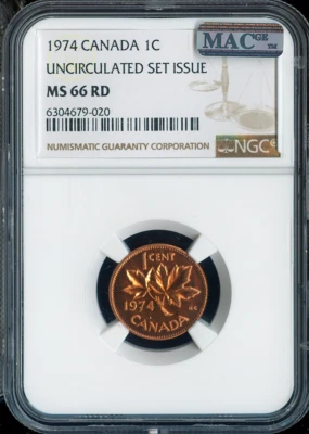 1974 Canada Small Cent NGC MS66 RD MAC - Quality - Image 1 of 2