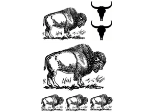 Bison 7 Stck. Schwarz Schmelzglas Aufkleber - Bild 1 von 1