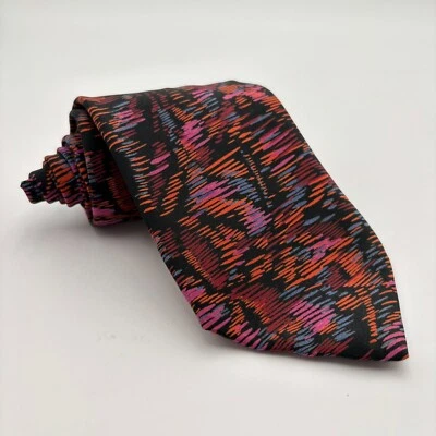 Corbata de Colección Para Hombre 100% Seda Loca Negra Naranja Rosa Azul Abstracta 3.5" Hecha en EE. UU. Foto 1 de 4