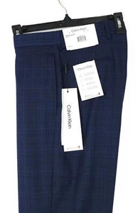 Calvin Klein Men's Slim-Fit Stretch Dress Pants Blue/Black Plaid 40x32 NWT - Picture 1 of 4