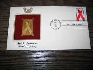 1993 World AIDS Awareness Day FDC 22kt Gold Golden Cover Replica Stamp - Picture 1 of 3