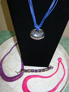 Bright Colors Jewelry LOT Necklaces & Heart Charm Silver Bracelet 4pc. - Picture 1 of 7